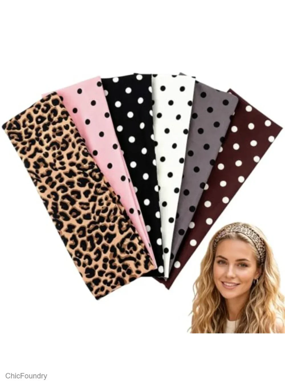 6 Pack Cotton Stretchy Headbands for Women, Cute Polka Dot Hair Accessories
